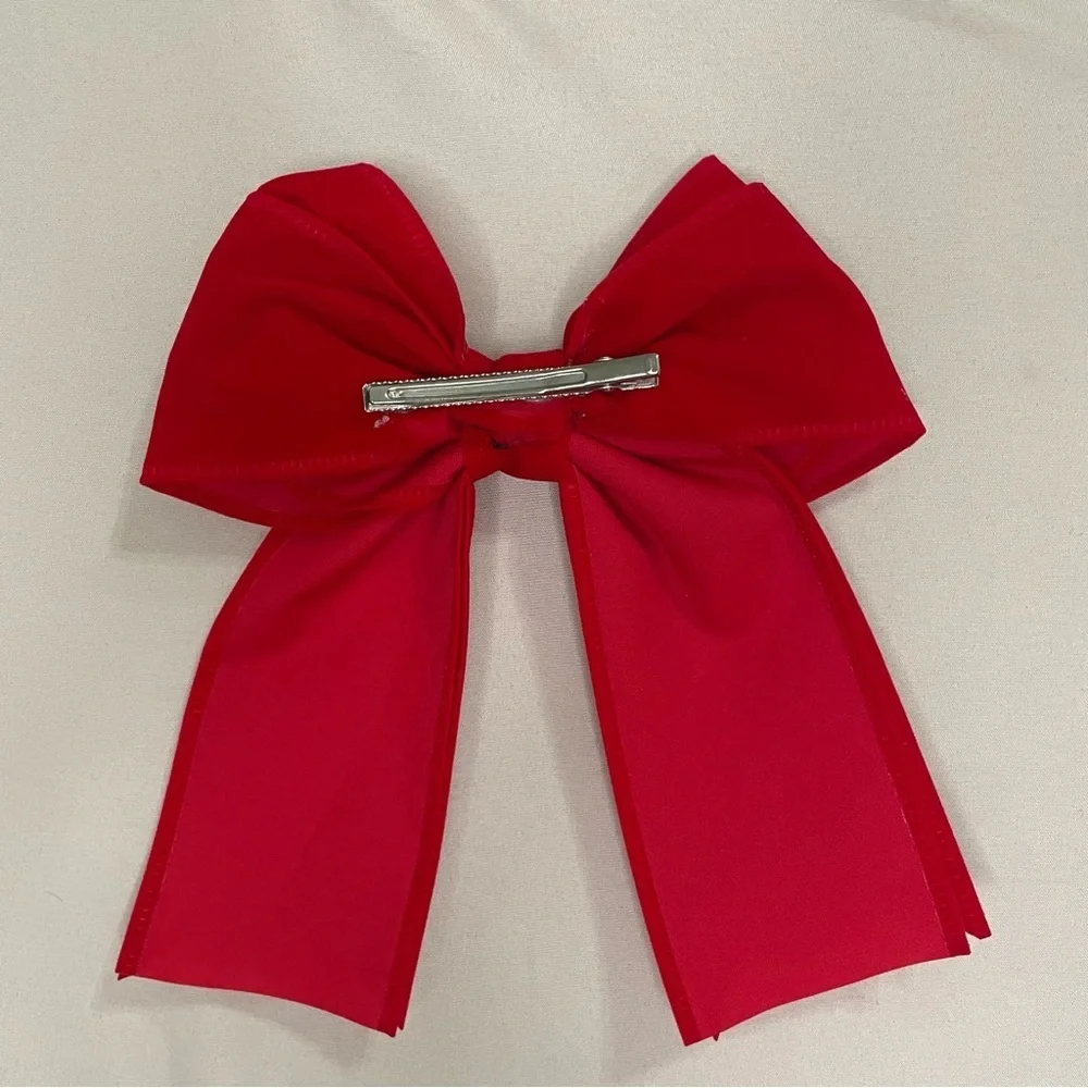 Red double layered pearl bow clip on accessories feminine chic valentines girl